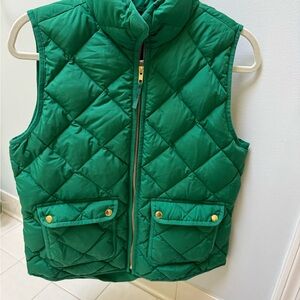 J. Crew Green Quilted Vest with Gold Accents